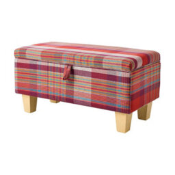 Living And Home Red Plaid Linen Upholstered Storage Ottoman With Hidden Compartment 71Cm W - thumbnail 3