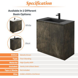 Plum&clay Rigel Metallic Brown Floor Standing Bathroom Vanity Unit With Black Basin (W)900mm (H)850mm - thumbnail 4