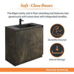 Plum&clay Rigel Metallic Brown Floor Standing Bathroom Vanity Unit With Black Basin (W)900mm (H)850mm - thumbnail 3