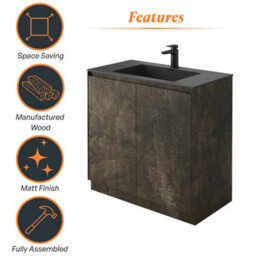 Plum&clay Rigel Metallic Brown Floor Standing Bathroom Vanity Unit With Black Basin (W)900mm (H)850mm - thumbnail 5