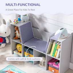 Homcom Kids Cabinet W/ Six Compartments For Toys, Clothes, Books - Grey - thumbnail 5