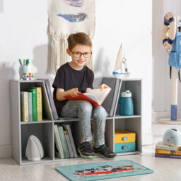 Homcom Kids Cabinet W/ Six Compartments For Toys, Clothes, Books - Grey - thumbnail 1