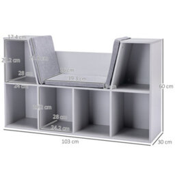 Homcom Kids Cabinet W/ Six Compartments For Toys, Clothes, Books - Grey - thumbnail 3