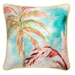 Appletree Leilani Tropical Palm Leaf Print Green Velvet Filled Cushion - thumbnail 2