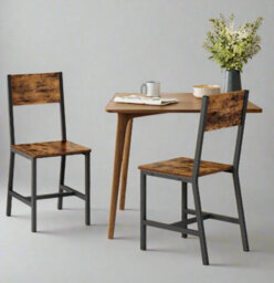 Modcraft Set Of 2 Industrial Dining Chairs With Steel Frame And Rustic Brown Particleboard Seats
