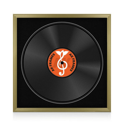 "16X16"" Gold Classic Vinyl Record Frame With Black Mount For 12 Inch Lp Disc - Ak Frames" - image 1