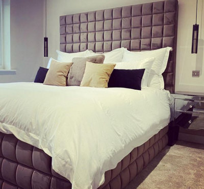 Stratus Interiors Hampshire Tall Cubed Design Bed Frame Large Cubed Sides - Add Professional Assembly & Delivery- King - Gas Lift Ottoman Storage - image 1
