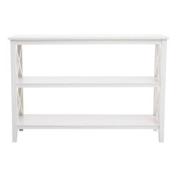 Orsina Three Shelf Wide Ivory Book Case, Pine Wood Tall Book Shelf, Large Book Case For Home & Office