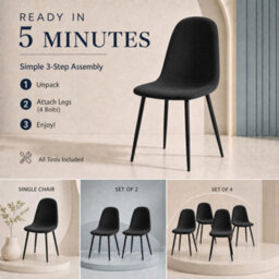 Bravich Ron Velvet Dining Chair - Black, Set Of 4 - thumbnail 8