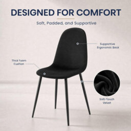 Bravich Ron Velvet Dining Chair - Black, Set Of 4 - thumbnail 7