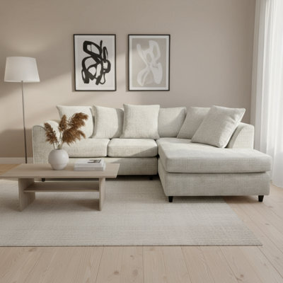 Abakus Direct Jumbo Chenille Corner Sofa In White Right Facing With Plush Chaise Extension - image 1