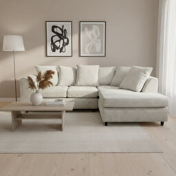 Abakus Direct Jumbo Chenille Corner Sofa In White Right Facing With Plush Chaise Extension