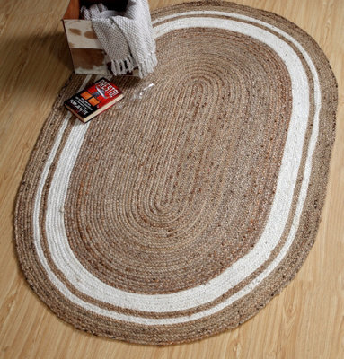 Second Nature Online Khidakee Oval Border Natural Rug Hand Woven Jute / 90 Cm X 150 Cm - image 1