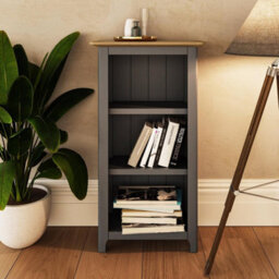 Bookcase 3 Tier Oak Veneer Storage Rack Display Unit Assembled Grey - thumbnail 5