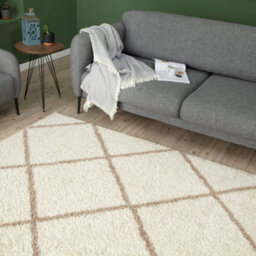 The Rugs Moroccan Shaggy Rugs And Runners Soft Fluffy Diamond Design High Pile Ivory And Beige Living Room Kitchen Hallway 530 - thumbnail 4