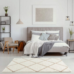 The Rugs Moroccan Shaggy Rugs And Runners Soft Fluffy Diamond Design High Pile Ivory And Beige Living Room Kitchen Hallway 530 - thumbnail 5
