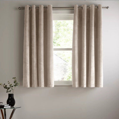 Oxford Homeware Eyelet Velvet Curtains Beige Fully Lined Blackout Thermal Insulated Eyelet Curtains Pair (W)117Cm X (L)137Cm - image 1