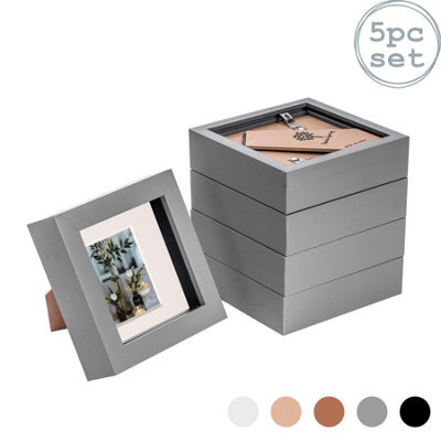 "Nicola Spring 4 X 4"" Photo Frames - Grey/ivory Mount - 3D Picture Frame Box Portrait Display Case (12.5 X 12.5Cm) Set Of 5" - image 1