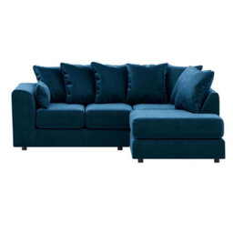 Furnishings For Less UK Brooklyn Plush Velvet 3 To 4 Seater L Shaped Corner Sofa Foam Blue Right Hand Facing - thumbnail 2