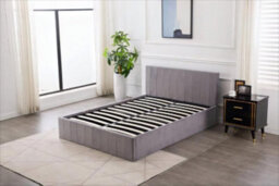 Kosy Koala Ottoman Bed Gas Lift Storage Grey 4Ft6 Double With 1 Mattress Line Pattern Velvet Bedroom - thumbnail 1