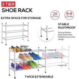3Tier Shoe Rack Shoe Rack Extendable Chrome Finish Shoe Storage Cabinet Organizer - thumbnail 4