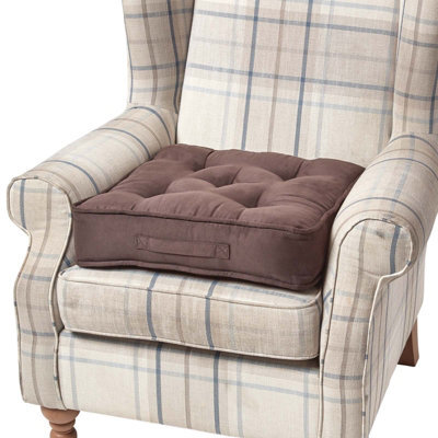 Homescapes Chocolate Brown Faux Suede Armchair Booster Cushion - image 1