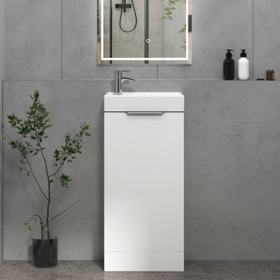Royal Bathrooms Royal Bathroom Como 400mm Floor Standing Cloakroom Vanity Unit With 1 Tap Hole Ceramic Basin 1 Door Storage Cabinet - Gloss White - image 1