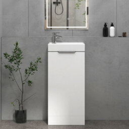 Royal Bathrooms Royal Bathroom Como 400mm Floor Standing Cloakroom Vanity Unit With 1 Tap Hole Ceramic Basin 1 Door Storage Cabinet - Gloss White - thumbnail 1