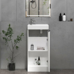 Royal Bathrooms Royal Bathroom Como 400mm Floor Standing Cloakroom Vanity Unit With 1 Tap Hole Ceramic Basin 1 Door Storage Cabinet - Gloss White - thumbnail 5