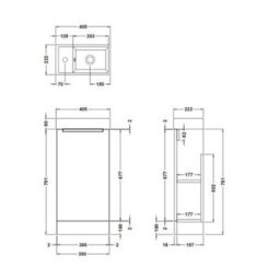 Royal Bathrooms Royal Bathroom Como 400mm Floor Standing Cloakroom Vanity Unit With 1 Tap Hole Ceramic Basin 1 Door Storage Cabinet - Gloss White - thumbnail 8