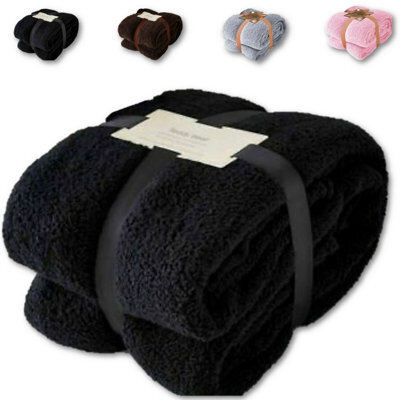 TheWhiteWater Limited Blanket Throw Teddy Bear Flannel Fleece Fluffy Fur Super Soft  King 200 X 240 Cm Black - image 1