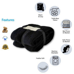 TheWhiteWater Limited Blanket Throw Teddy Bear Flannel Fleece Fluffy Fur Super Soft  King 200 X 240 Cm Black - thumbnail 2
