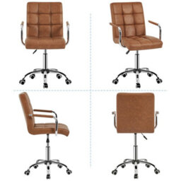Yaheetech Pu Leather Modern Office Chair With Armrests - Retro Brown - thumbnail 2