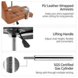 Yaheetech Pu Leather Modern Office Chair With Armrests - Retro Brown - thumbnail 6