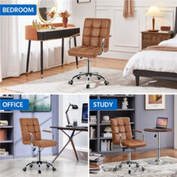 Yaheetech Pu Leather Modern Office Chair With Armrests - Retro Brown - thumbnail 7