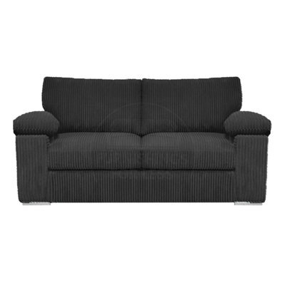 Furnishings For Less UK Delta Large Fabric 2 Seater Sofa  Padded Arms Jumbo Cord Black