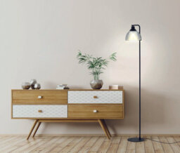 Stylish Black Floor Lamp With Adjustable Height And Vaporized Glass Shade - thumbnail 3