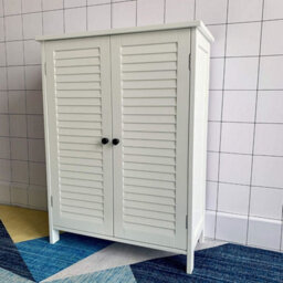 Hygrad Built to Survive Cabinet White Wood Free Standing 2 Door Bathroom Home Office Linen Cabinet Toilet Organiser Shelf Cupboard Living Room, Hallway - thumbnail 2