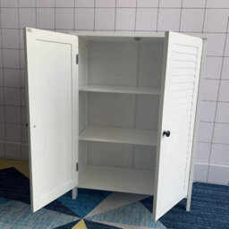 Hygrad Built to Survive Cabinet White Wood Free Standing 2 Door Bathroom Home Office Linen Cabinet Toilet Organiser Shelf Cupboard Living Room, Hallway - thumbnail 5