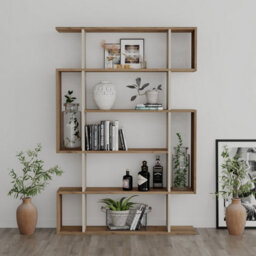 Decortie Mito Modern Freestanding & Wall Mounted Bookcase Dark Oak Effect-Sandstone 5-Tier Display Unit For Home & Office 161Cm - thumbnail 5