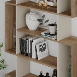 Decortie Mito Modern Freestanding & Wall Mounted Bookcase Dark Oak Effect-Sandstone 5-Tier Display Unit For Home & Office 161Cm - thumbnail 4