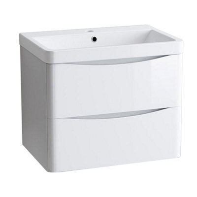 Sundaze 600mm Gloss White 2 Drawer Wall Hung Bathroom Cabinet Vanity Unit - image 1