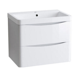 Sundaze 600mm Gloss White 2 Drawer Wall Hung Bathroom Cabinet Vanity Unit