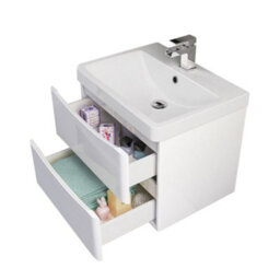 Sundaze 600mm Gloss White 2 Drawer Wall Hung Bathroom Cabinet Vanity Unit - thumbnail 2