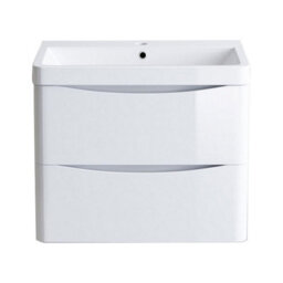 Sundaze 600mm Gloss White 2 Drawer Wall Hung Bathroom Cabinet Vanity Unit - thumbnail 3