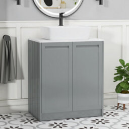 Royal Bathrooms Royal Bathroom Elmore 700mm Matt Pebble Grey Freestanding Countertop Bathroom Vanity Unit 2 Door With Cube Basin - thumbnail 1
