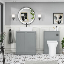 Royal Bathrooms Royal Bathroom Elmore 700mm Matt Pebble Grey Freestanding Countertop Bathroom Vanity Unit 2 Door With Cube Basin - thumbnail 5