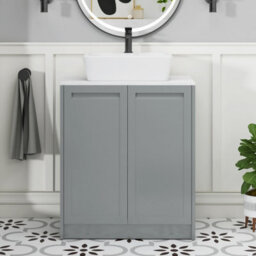 Royal Bathrooms Royal Bathroom Elmore 700mm Matt Pebble Grey Freestanding Countertop Bathroom Vanity Unit 2 Door With Cube Basin - thumbnail 4