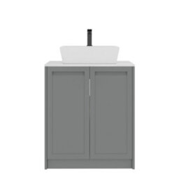 Royal Bathrooms Royal Bathroom Elmore 700mm Matt Pebble Grey Freestanding Countertop Bathroom Vanity Unit 2 Door With Cube Basin - thumbnail 7