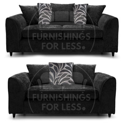 Furnishings For Less UK Zina Black Chenille Fabric 3 + 2 Seater Sofa Suite - image 1
